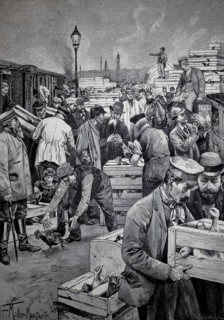 Poultry market at Schlesische Bahnhof in Berlin, 1896, Germany, illustration, reproduction from a