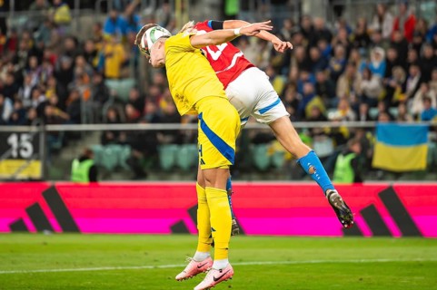 WROCLAW, POLAND - OCTOBER 14, 2024: UEFA Nations League match Ukraine - Czechia. Players struggle