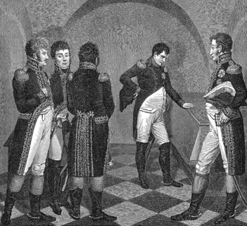 Napoleon I at the tomb of Frederick II. at the Garrison Church in Potsdam, after the battle of