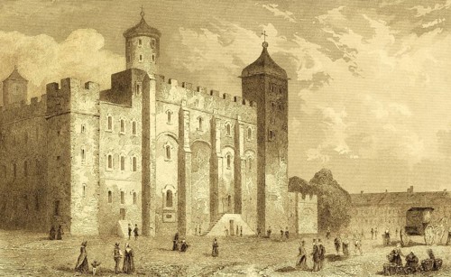 The White Tower of the Tower of London, fortress, battlements, walkers, round tower, square tower,