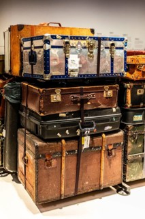 Luggage maze, historic suitcases, FENIX, museum about migration, in a historic warehouse in