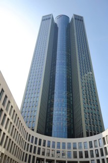 Tower 185 with 200m, modern building, skyscrapers, view upwards, glass building, stained glass