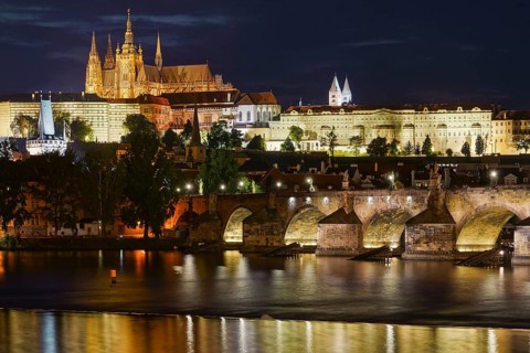 Architecture, building, Charles Bridge, Hradcany, night view, castle town, Prague, Czech Republic