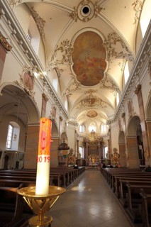 Baroque St. Blasius church with ceiling fresco, interior view, Fulda, Hesse, Germany
