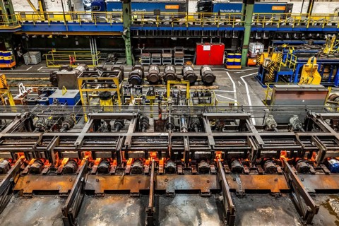 Thyssenkrupp Warmwalzwerk, Zwischenrollgang, Hohenlimburg, Hagen, North Rhine-Westphalia, Germany