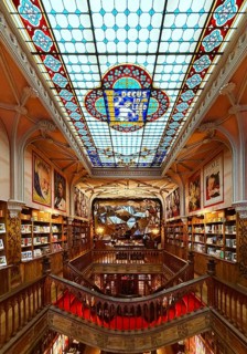 Livraria Lello, interior of the Lello bookstore on the upper floor with the magnificent ceiling