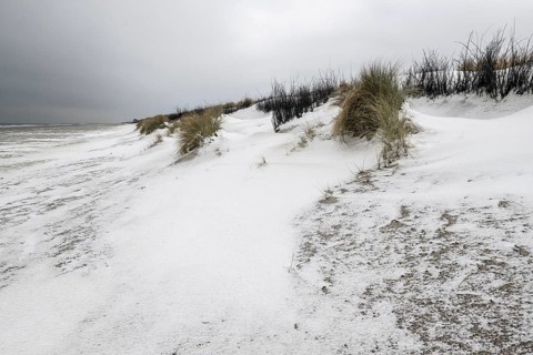 Snow-covered dunes on the North Sea, Langeoog, Lower Saxony, Germany