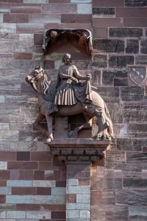 Statue of Saint Martin of Tours, St. Martin on the façade of Basel Minster, Altstadt, Basel, Canton