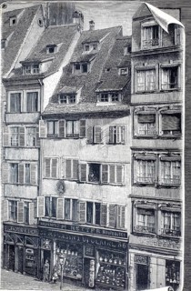 The Goethe House, Strasbourg, 1880, France, illustration, reproduction from a model from the 19th