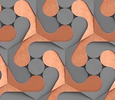 This 3D geometric pattern showcases a blend of circles, curves, and lines in a dynamic layout,