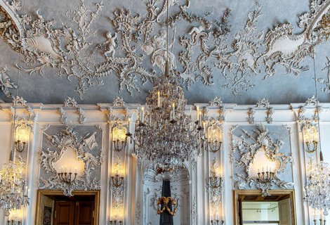 Interior design and exhibition rooms in the Würzburg Residence, imposing 18th century palace with