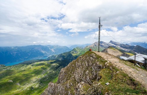 View from the summit of Faulhorn with weather station, mountain landscape, Bernese Alps, Bernese