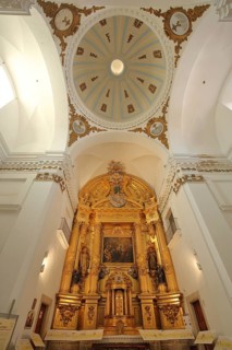 Interior view with altar and dome of the church Iglesia de San Francisco Javier, looking up, UNESCO