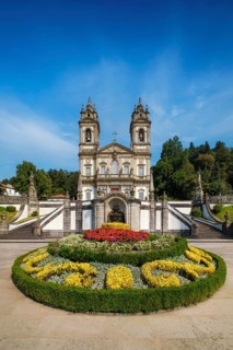 Centered composition of the Bom Jesus do Monte church and sanctuary in Braga, Portugal, with a