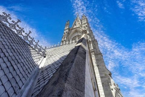 Cathedral Basilica of National Vow, Voto Nacional in historic center of Quito, Ecuador. Roman