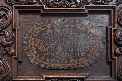 Detail of the craftsman's chair or alms chair from 1680, St. Lawrence Church, Nuremberg, Middle