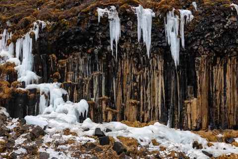 Icicles, winter, Svartifoss, Iceland, Scandinavia