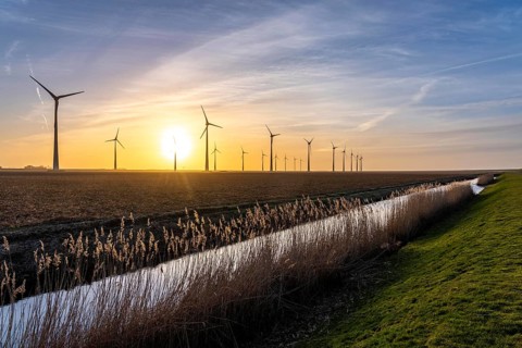 Westereems and Growind wind farms, in the north of the Netherlands, near Eemshaven, energy center,