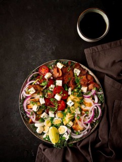Cobb salad, keto food, top view, no people, close-up