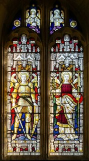 Stained glass window of Saint Michael and Saint Gabriel, church of Saint Peter, Manningford Bruce,