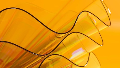 Abstract 3D render showcasing a vibrant crystal like structure with a smooth, glossy texture. The