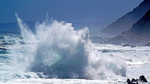 South Africa, Garden Route, rocks in the sea, storm, Buffels Bay