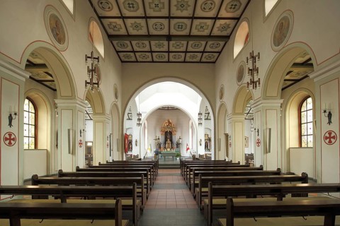 Interior view of Gothic St. Peter and Paul church, Eichenzell, Hesse, Germany
