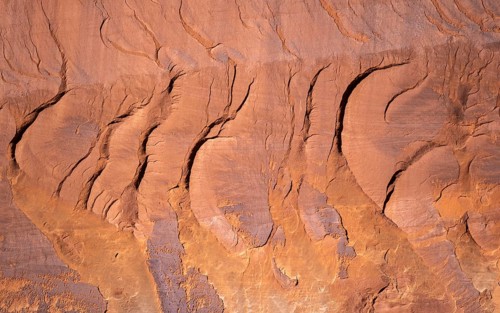 Detailed view of sandstone formations in Arches national park showcasing unique textures and