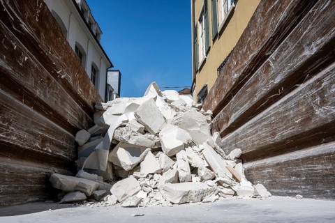 Construction waste, broken concrete, mineral waste in a container for transport to a recycling