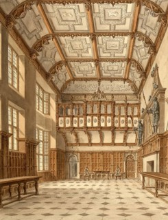 Interior view of the hall at Hatfield House, on the eastern side of the town of Hatfield,