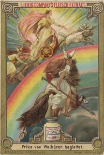 Picture series Norse Saga of the Gods, Frika accompanied by Valkyries, Liebig picture, digitally
