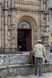Pilgrims in front of Santiago de Compostela Cathedral Spain