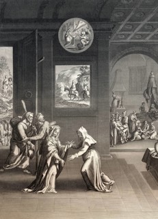 The Visitation, visit of Blessed Virgin Mary to St. Elizabeth, 1853, Steel engraving digitally