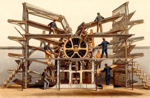 Historical illustration, 19th Century, Hoe's 10-cylinder rotary printing press