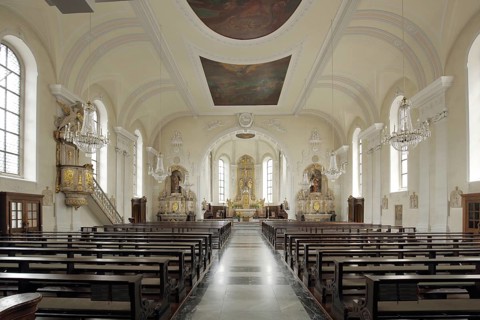 Interior view of the early classical Church of Our Dear Lady, Waldshut, Southern Black Forest,