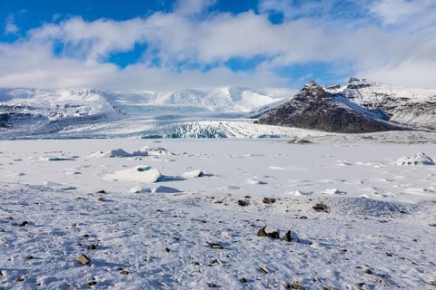 Glacier, glacier ice, glacier lagoon, glacial lake, snow, mountain range, winter, Fjallsárlón,