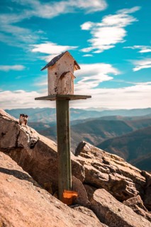 A figure of a house above Mount Adarra in Guipuzcoa a winter morning