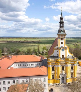 Neuzelle, 16.04.14 JE, Aerial view of Neuzelle Monastery. The Cistercian monastery with the