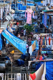 MUMBAI, INDIA, OCTOBER 31, 2019: Dhobi Ghat Mahalaxmi Dhobi Ghat is open air laundromat lavoir in