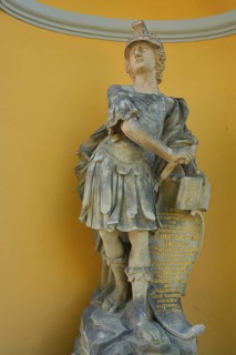 Tomb monument and sculpture of Johann Christoph Macher, stone sculpture, orangery, Gera, Thuringia,