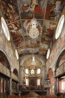 Interior view of the magnificent Union Church, ceiling paintings, frescoes, chandeliers,