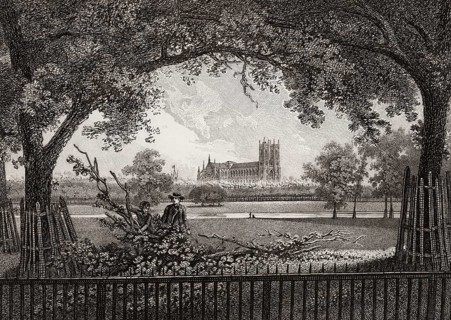 View from St James's Park to Westminster Abbey, London, England, 1807