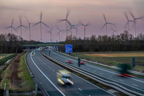 Borsum wind farm, near Rhede, on the A31 motorway, the wind farm was put into operation in 2001 and