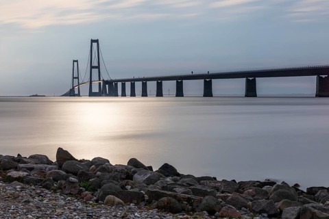 Storebelt Bridge seen from Halsskov Odde viewpoint, East Bridge, Denmark