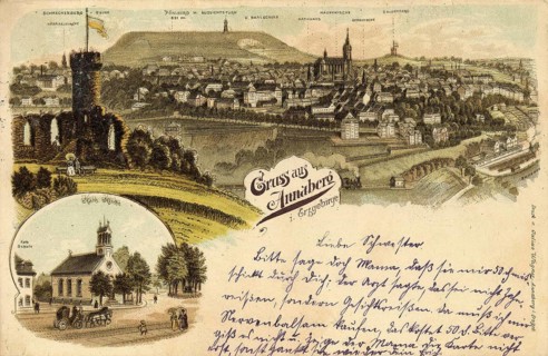 Annaberg in Saxony, town in the Ore Mountains, Erzgebirgskreis, Saxony, postcard, view around 1900