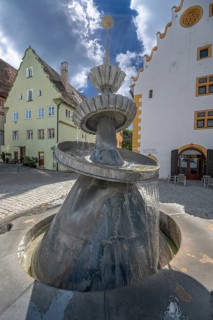Tändelmarkt fountain, called Dr Oetker fountain, Tändelmarkt, Nördlingen, Bavaria, Germany