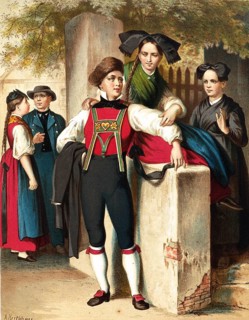 Traditional costumes in Germany around 1820, Province of Baden, Eckartsweier, Altenheim, Dudenheim,