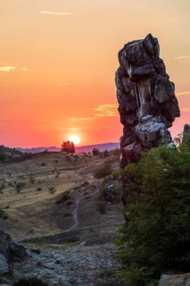 Sunset at the Devil's Wall near Weddersleben, Thale, Harz, Saxony-Anhalt, Germany
