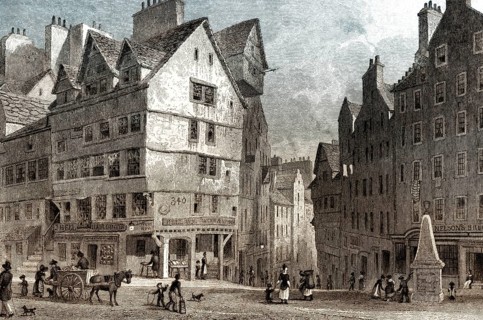 The West Bow, from the Lawn Market, Edinburgh, Scotland, 19th century, from Modern Athens by Th. H.
