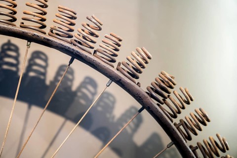 Old bicycle tyre, PS.SPEICHER Museum, Einbeck, Lower Saxony, Germany